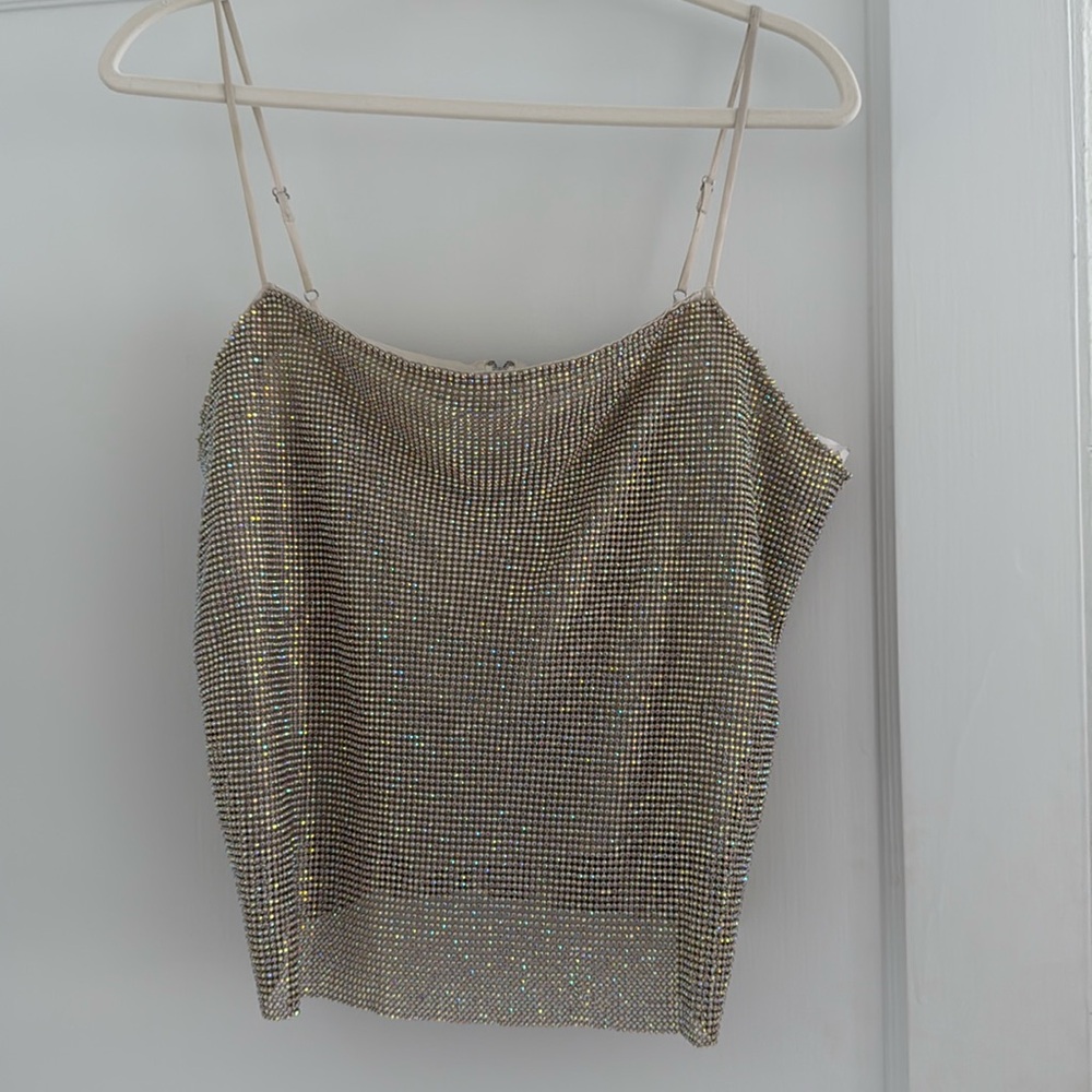 ASTR The Label Rhinestone Mesh Top